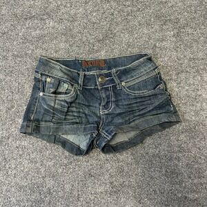 Free Culture Denim Shorts Womens Size 0 Blue Low Rise Mini Thick Stitch Cuffed